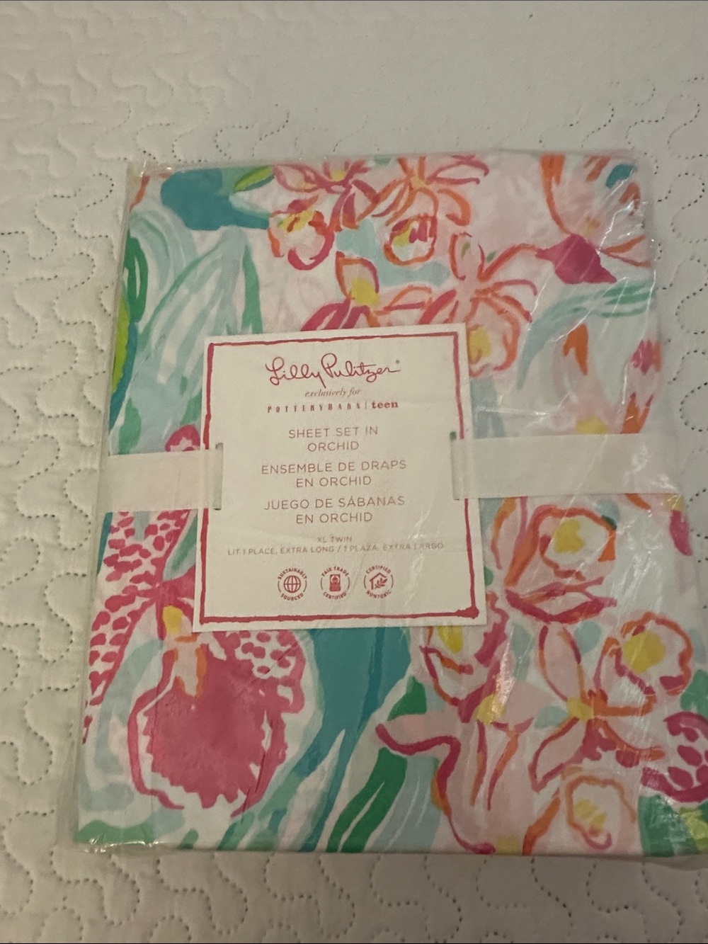 Lilly Pulitzer Floral Orchid Sheet Set in Pink, Teal & Coral